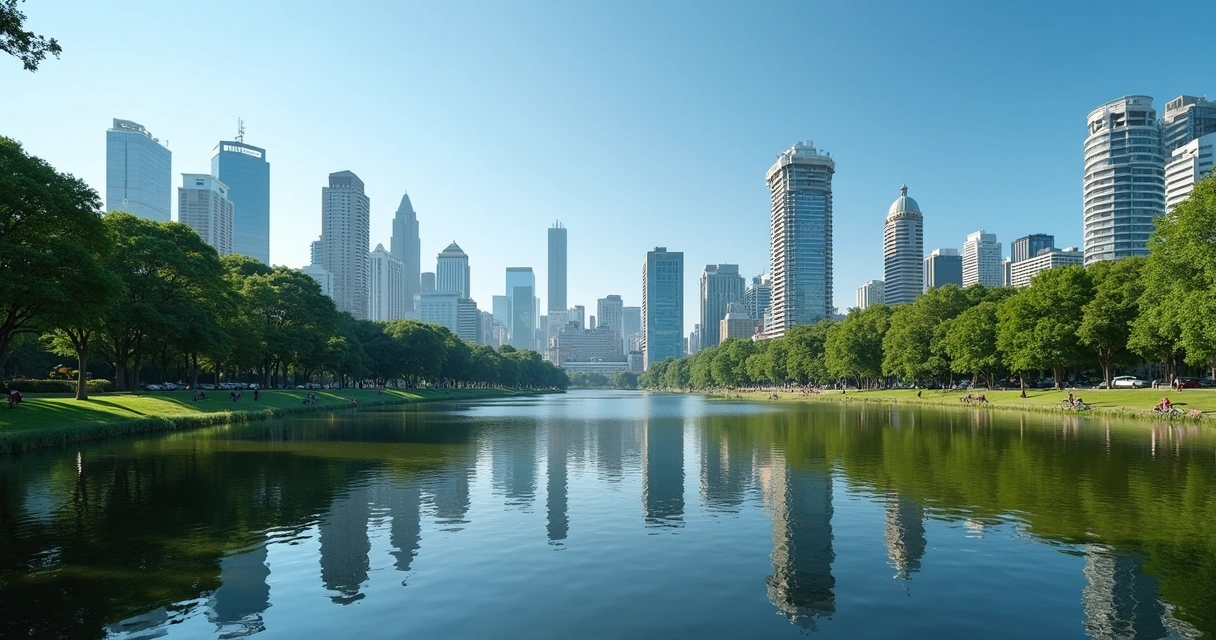 Lago e árvores do Parque do Ibirapuera em São Paulo 