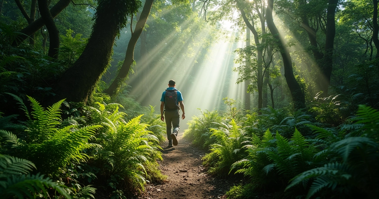 Trilha em floresta densa no Parque Ôbo 