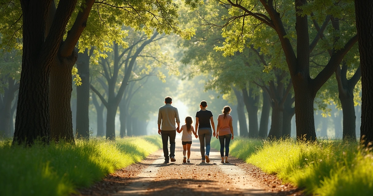 Família caminhando pelo parque Zeca Malavazzi em Paulínia 