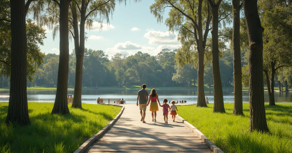 Trilhas em parque natural de Orlando com família caminhando 