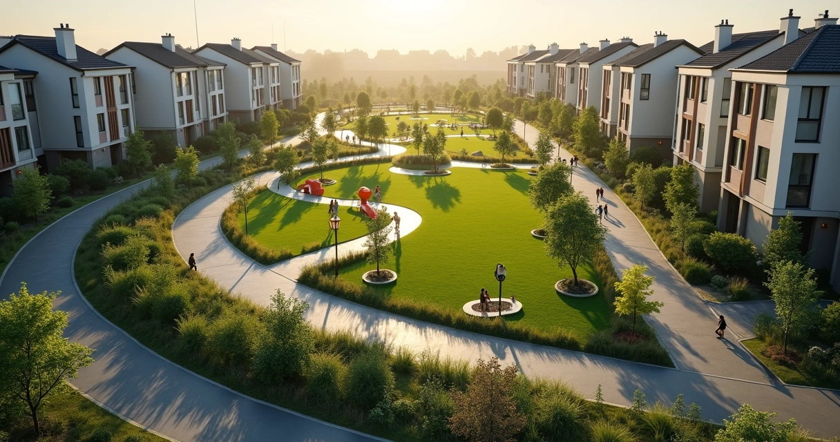 Área verde e parque público recém-implantados em loteamento urbano 