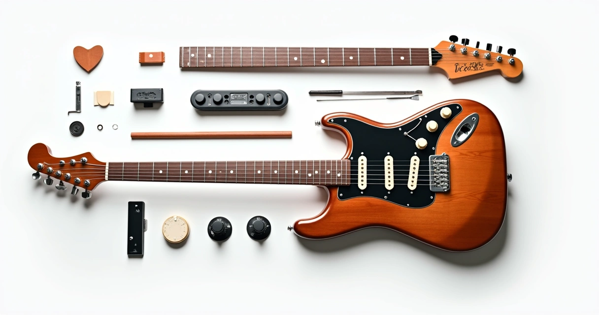 Partes principais do corpo, braço e cabeça da guitarra 