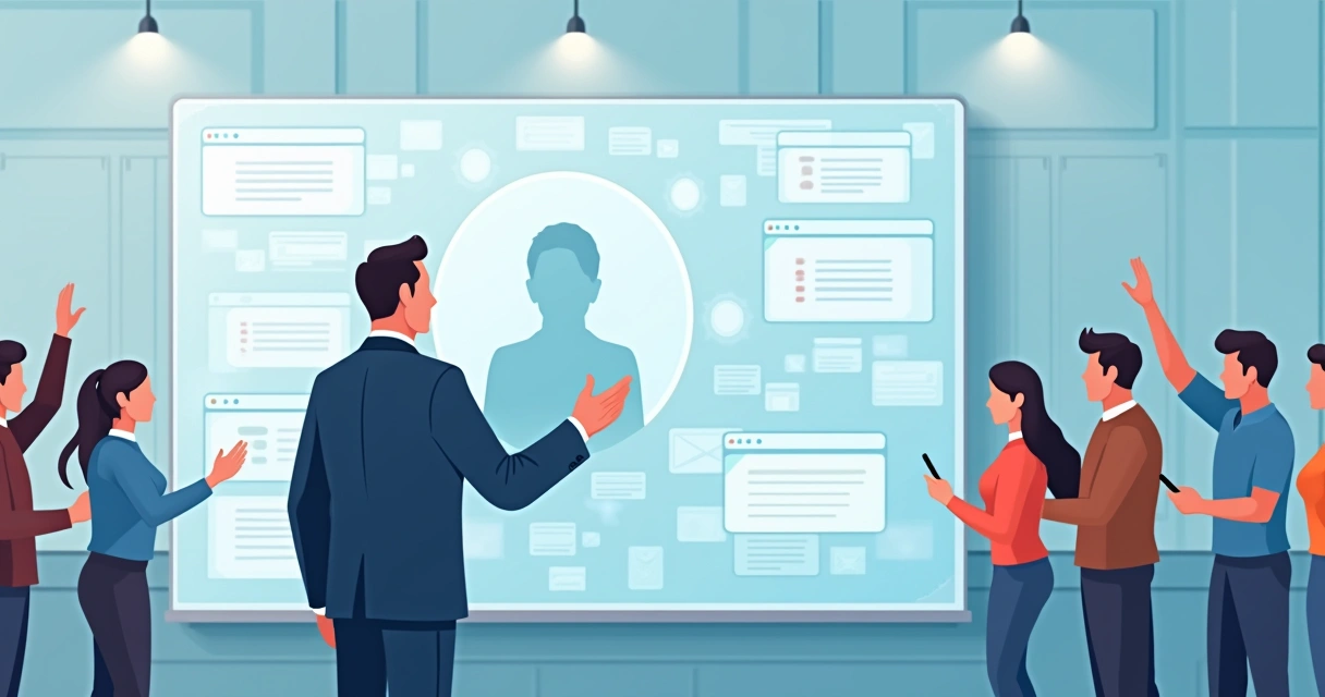População e gestor público interagindo em painel digital transparente 