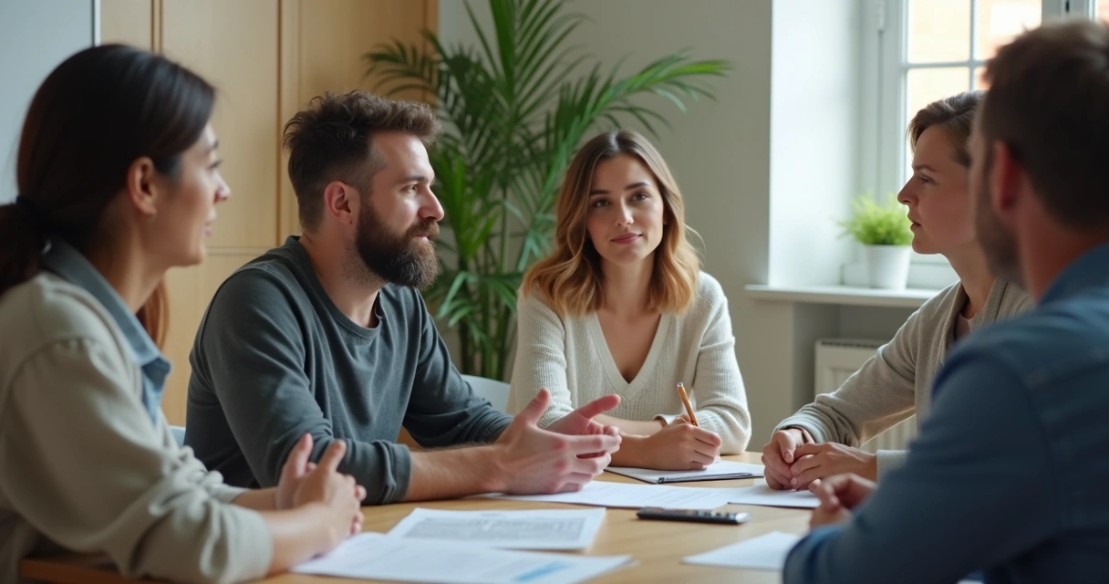 Pessoa participando ativamente de reunião em grupo 