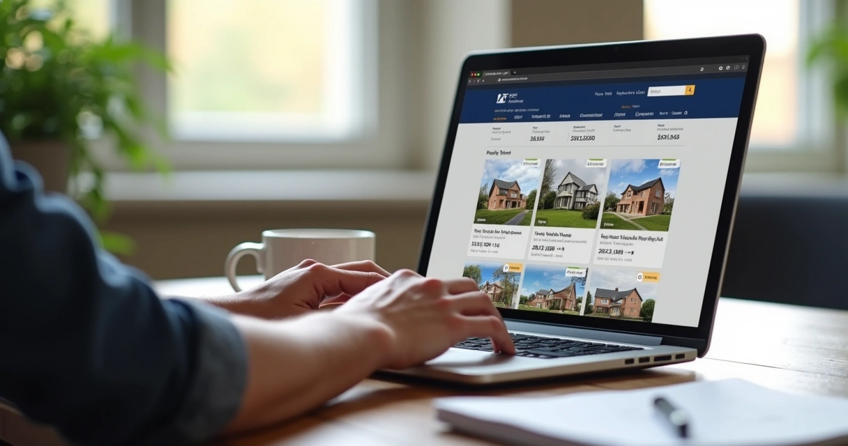 Pessoa com notebook acompanhando leilão de imóveis online 