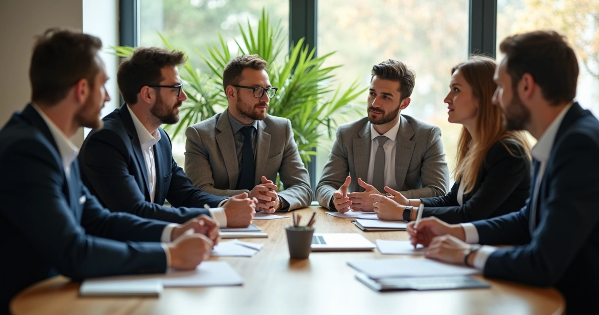 Participantes de reunião de trabalho olhando atentos para a pessoa que fala