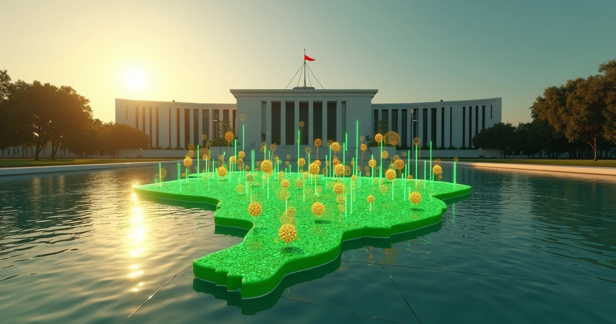 Mapa do Brasil com ícones de partidos políticos diante do Congresso Nacional 