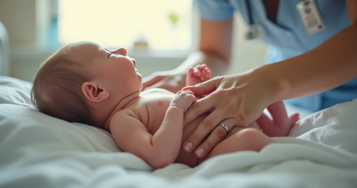 Bebê recém-nascido acolhido por mãos após o parto 