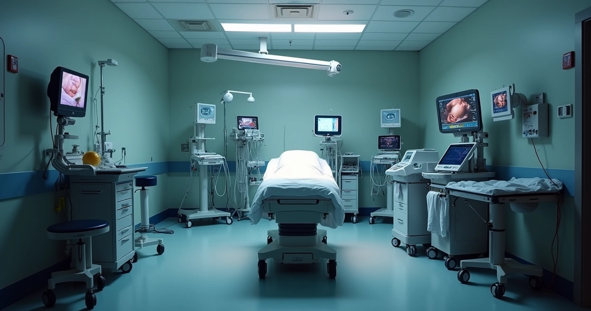 Sala de parto hospitalar pronta para emergência obstétrica 