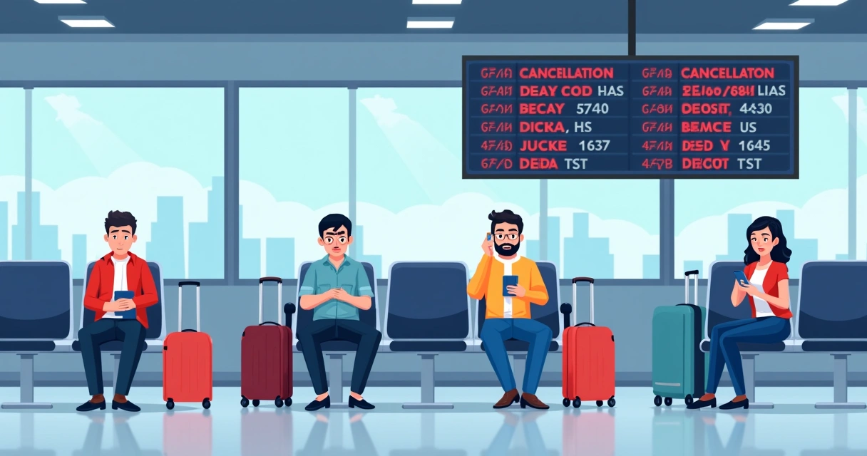 Passageiros aguardando em aeroporto durante atraso de voo