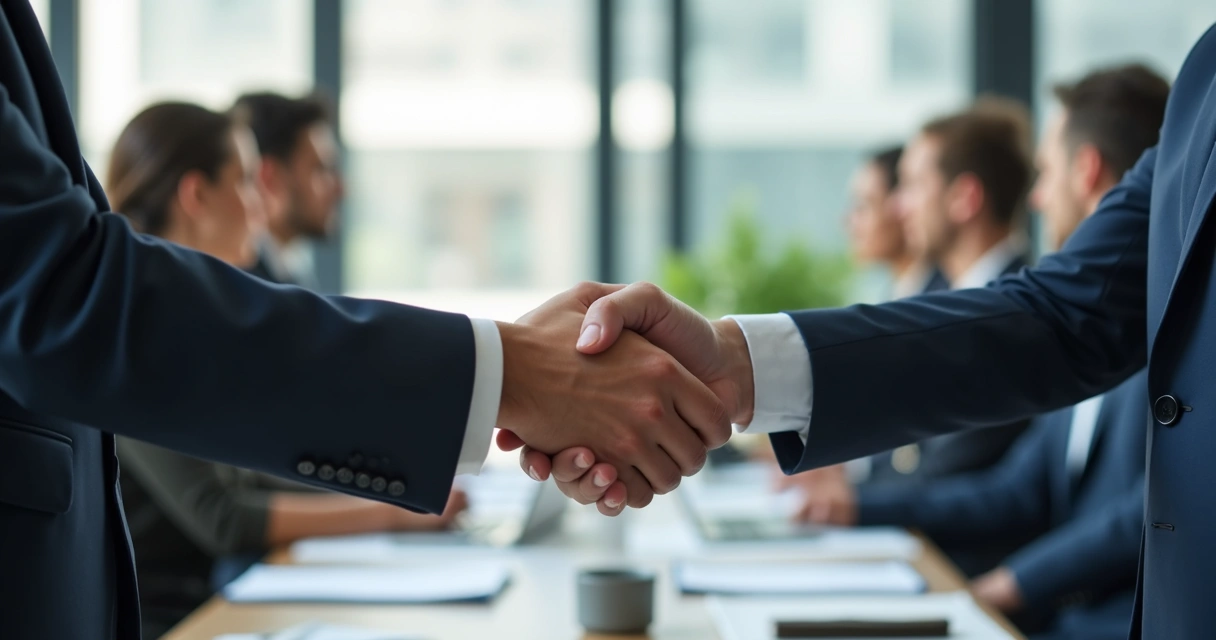 Passagem simbólica de liderança entre duas pessoas em ambiente corporativo 