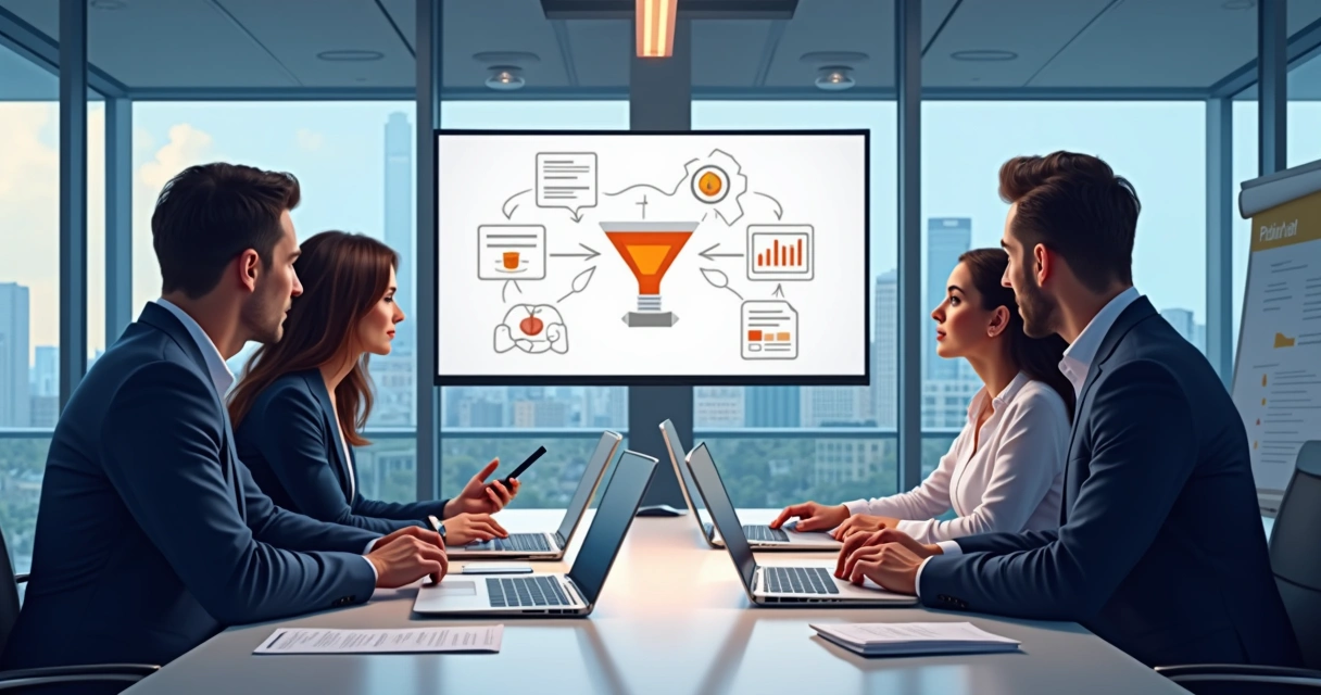 Reunião de equipes validando passagem de MQL para vendas 