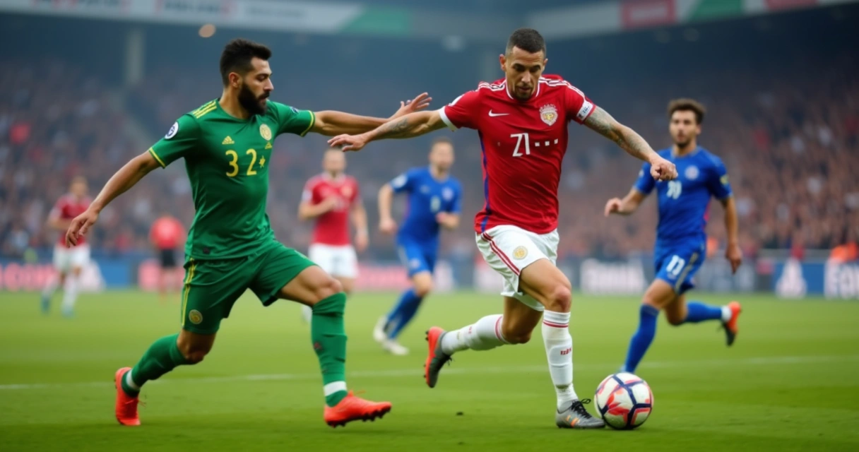 Jogador de futebol fazendo um passe preciso com o braço estendido