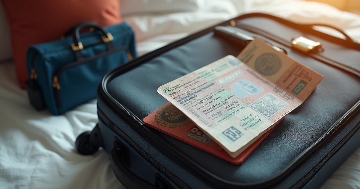 Passaporte com visto americano e mala de viagem pronta 