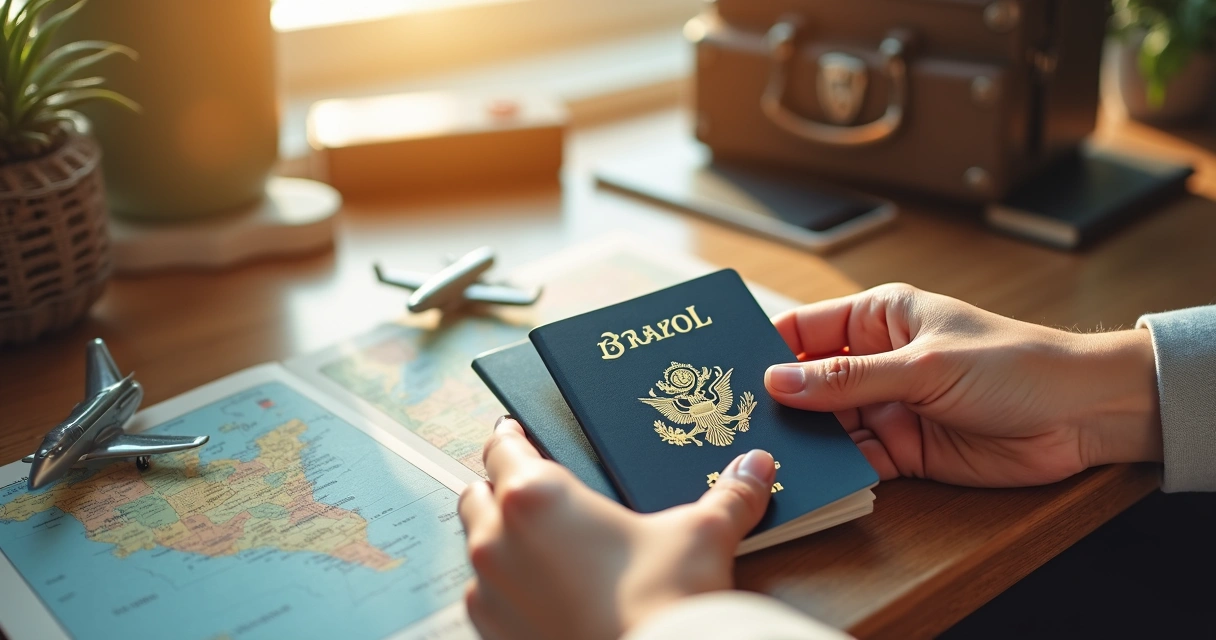 Pessoa segurando passaporte e visto americano juntos 