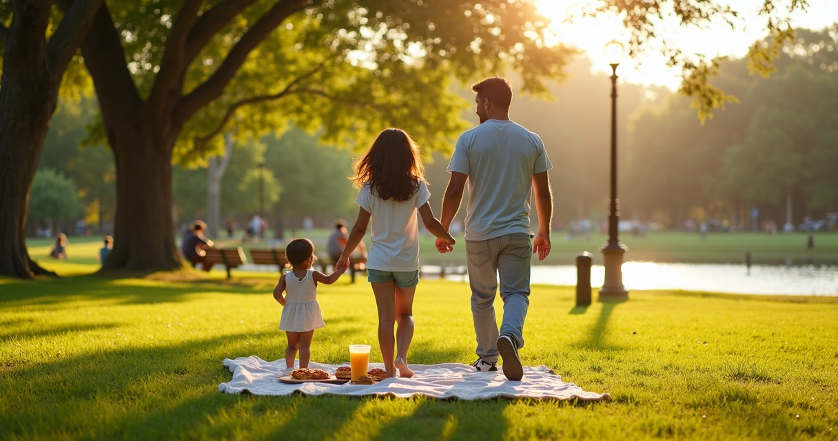 Família caminhando junta em parque ao ar livre em Orlando 