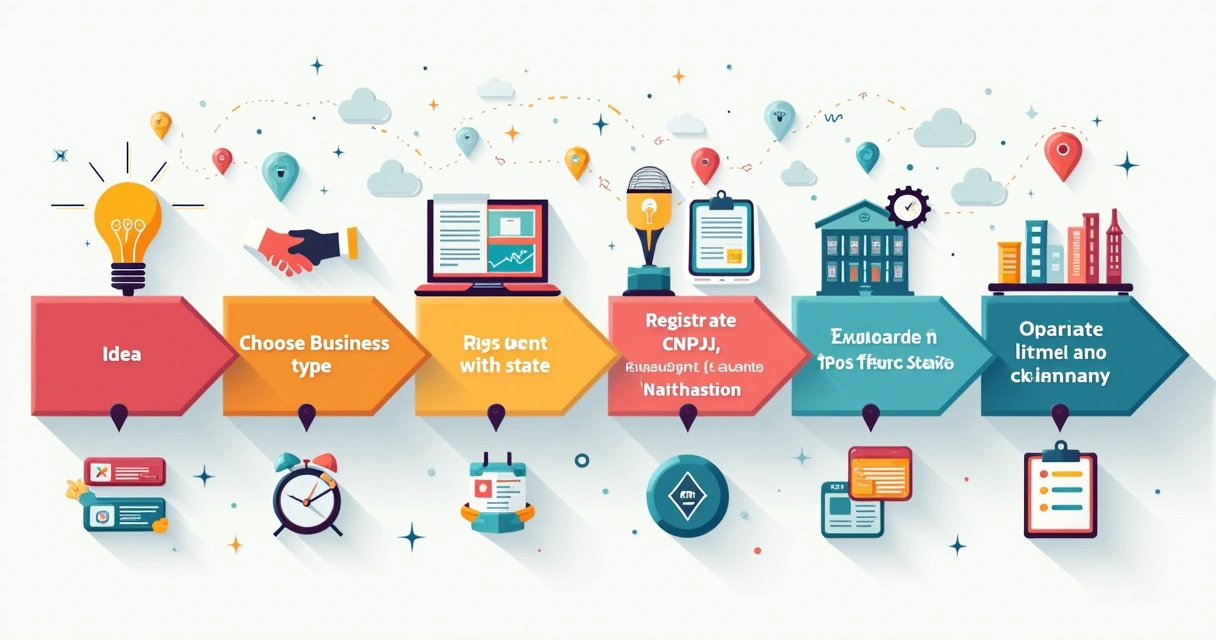 Sequência de etapas representando abertura de empresa 