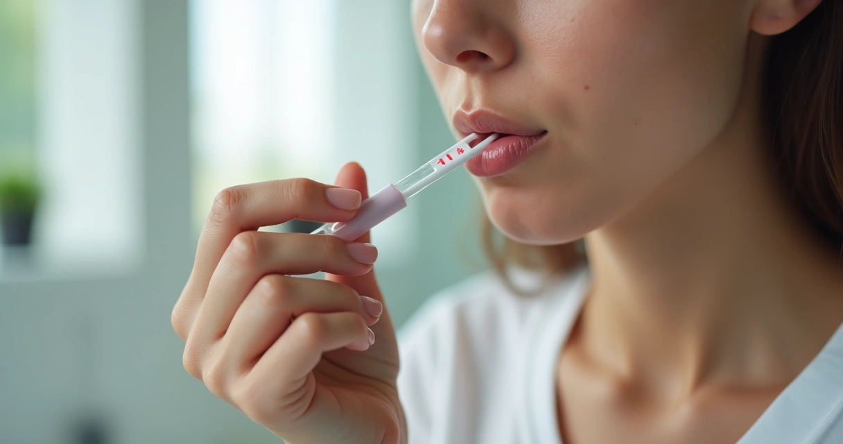 Pessoa usando autoteste de HIV, esfregando algodão na gengiva. 
