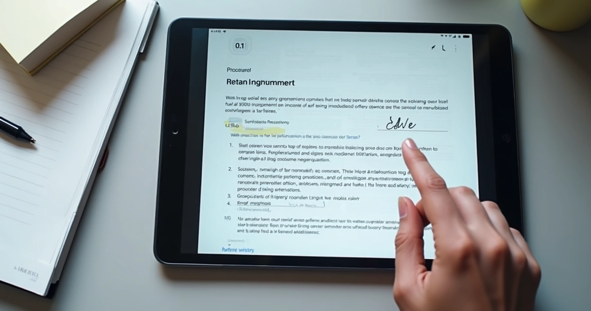 Digitalização de contrato de aluguel em tablet