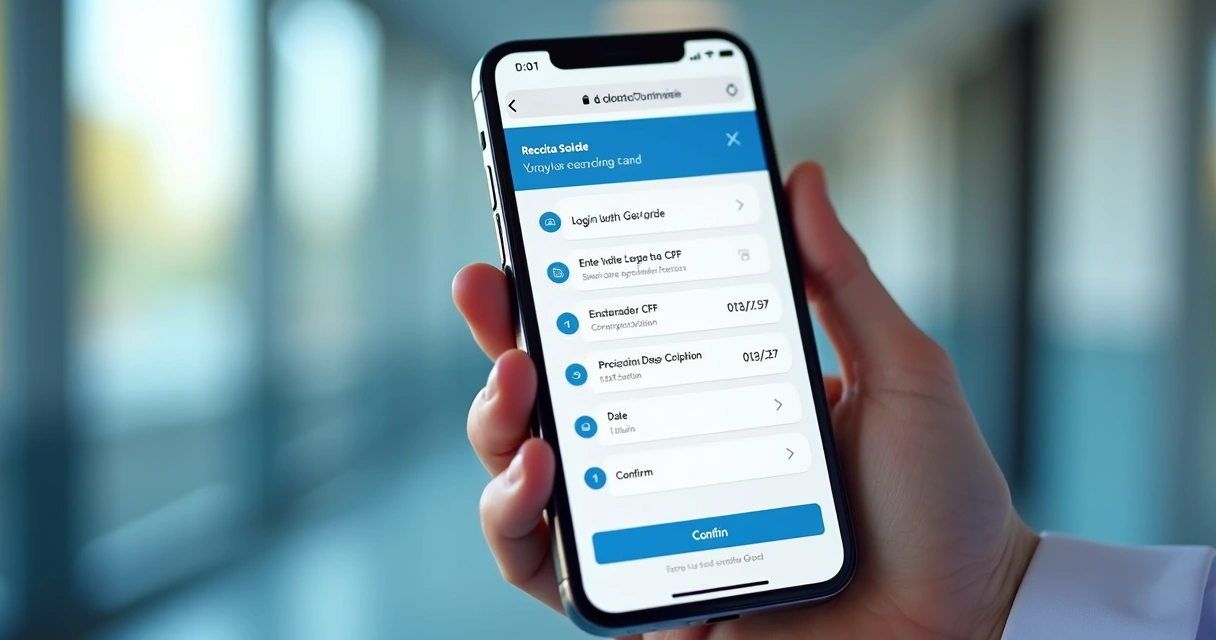 Etapas exibidas em aplicativo para emissão de recibo de saúde