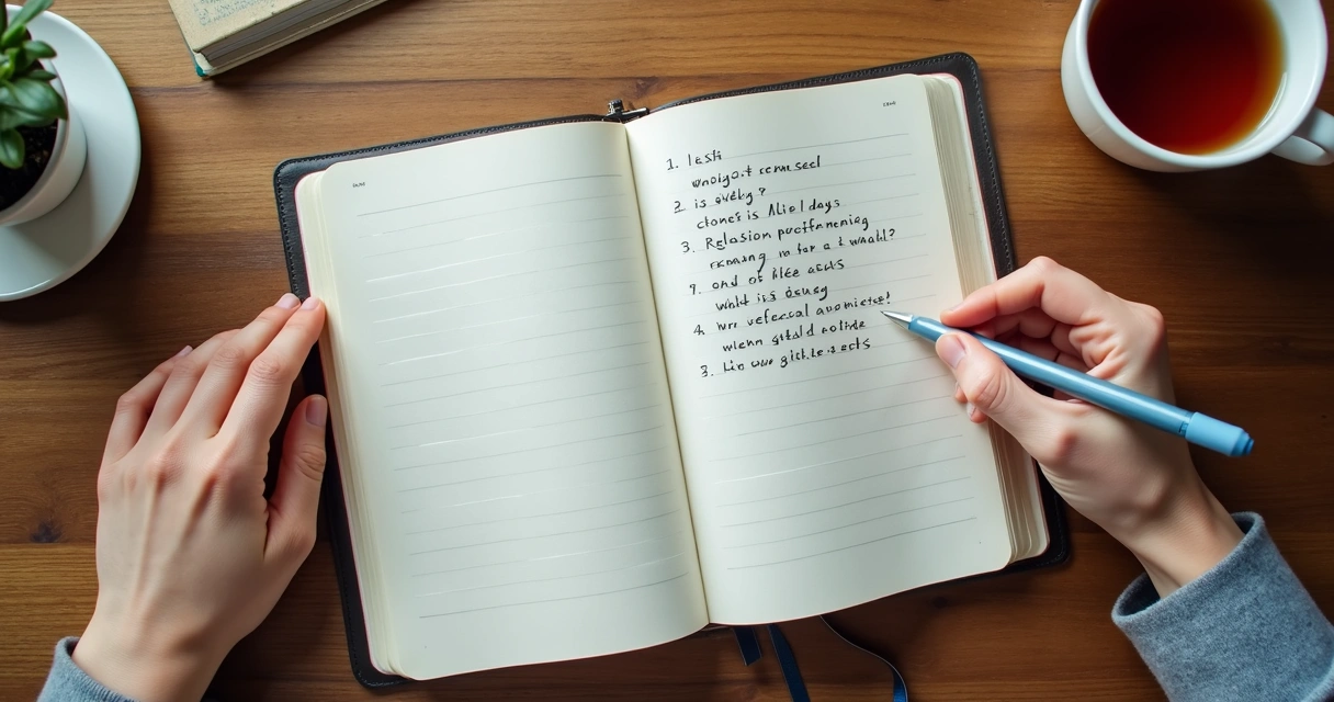 Caderno com lista de passos e pessoa escrevendo