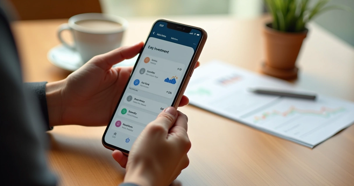 Mãos femininas usando o celular para investir online 