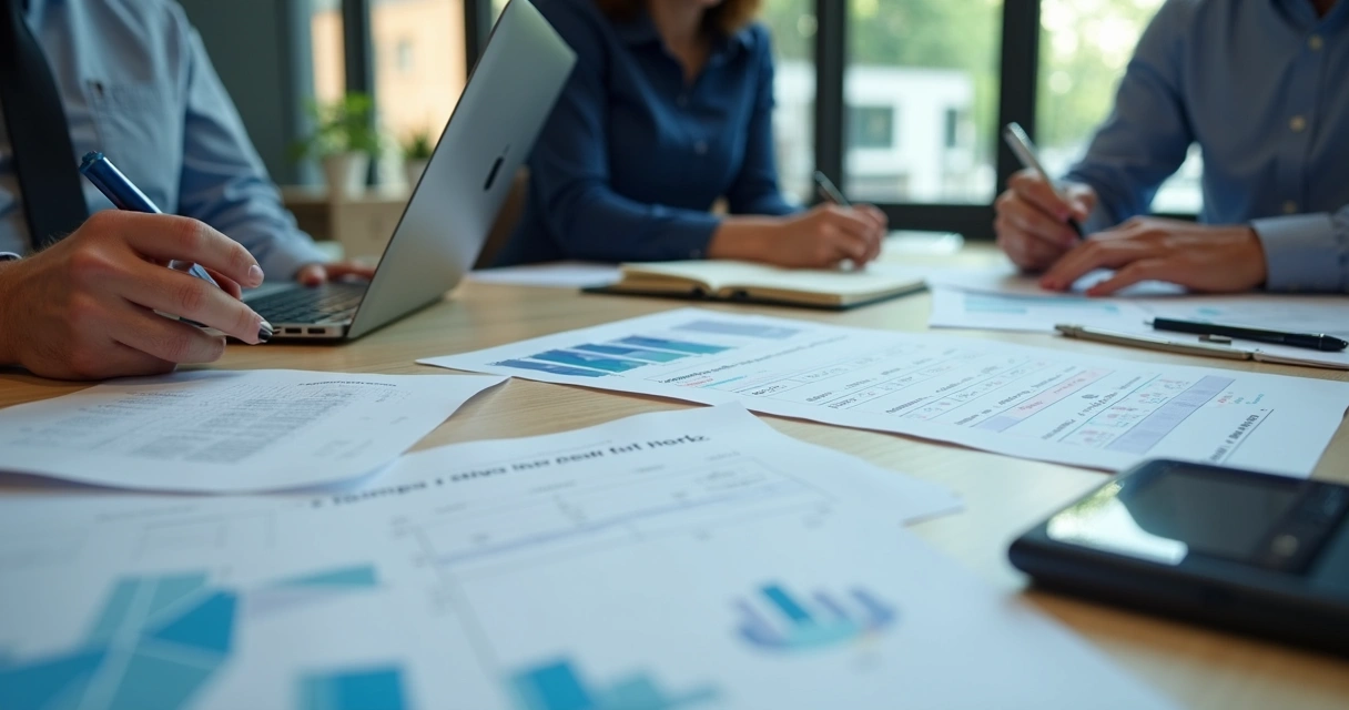 Sequência passos conciliação bancária moderna visualizando telas e papéis.