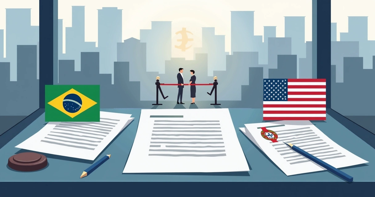 Ilustração de passos do inventário internacional com bens em países diferentes 