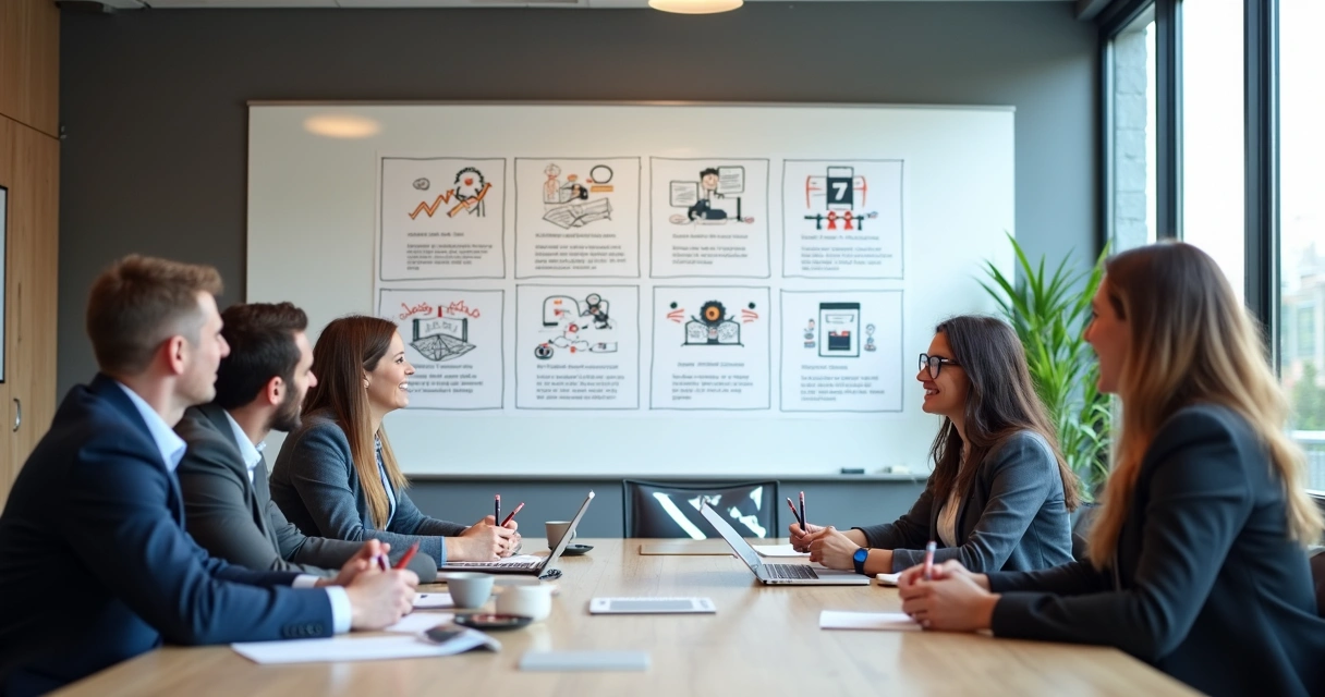 Sequência de passos para criar listas de leads, mostrada em um quadro branco com sete etapas 