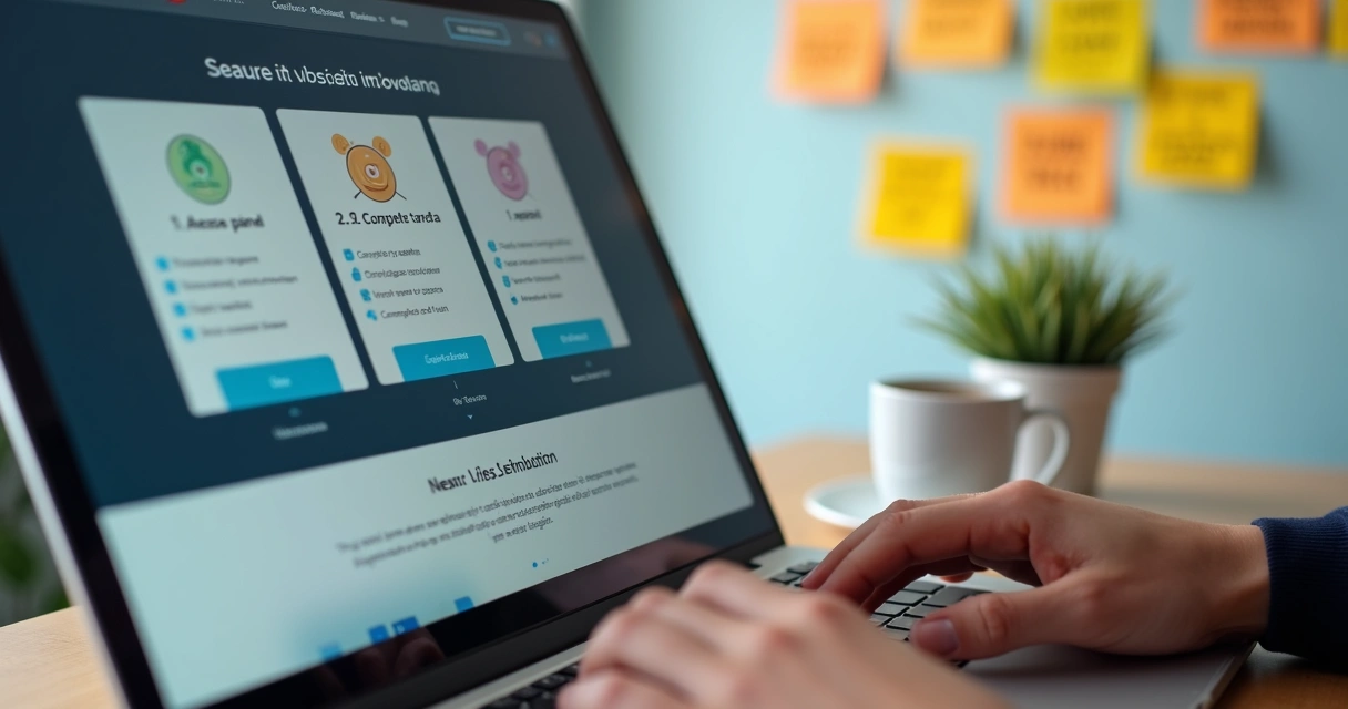 Sequência de onboarding mostrada em tela de computador. 