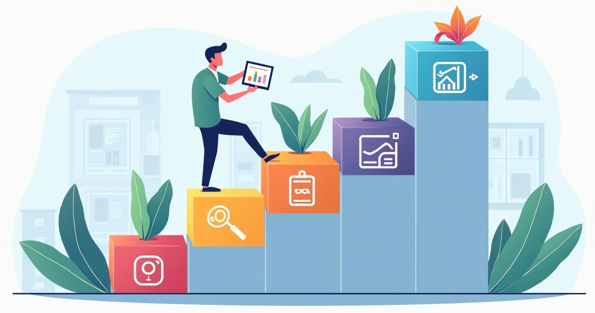 Ilustração mostrando etapas numeradas para sucesso em assistência técnica.