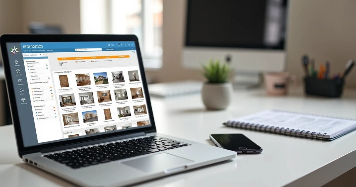 Pastas digitais organizadas em tela de notebook com fotos de vistoria