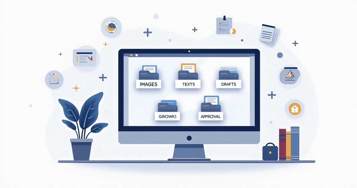 Pastas digitais organizadas na tela do computador 