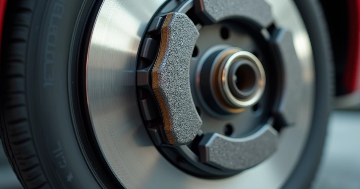 Pastilhas de freio e discos de freio de carro em detalhe, iluminação realista e alta definição 