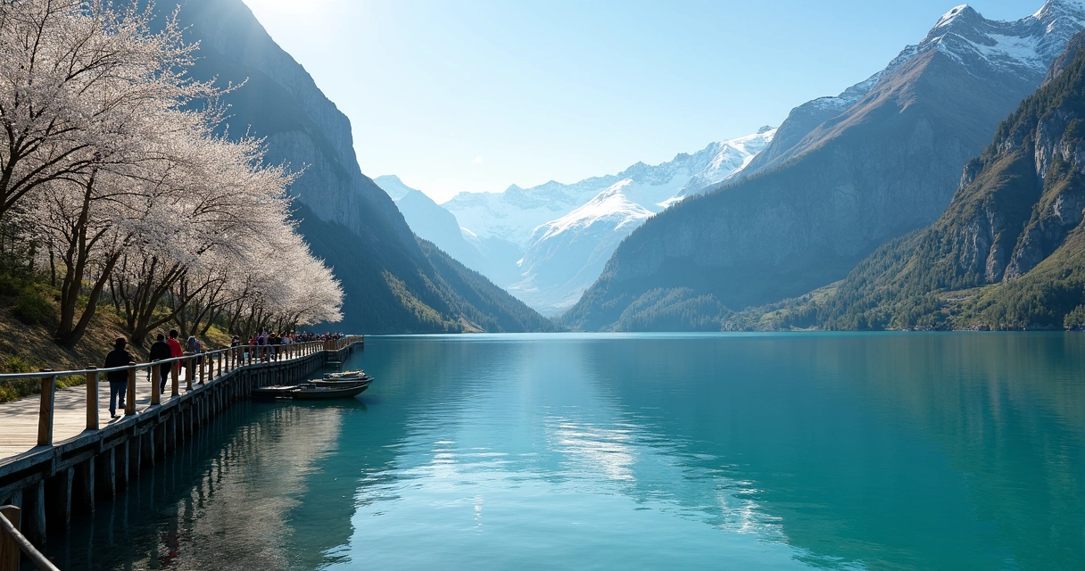 Lago tranquilo na Patagônia durante a primavera 