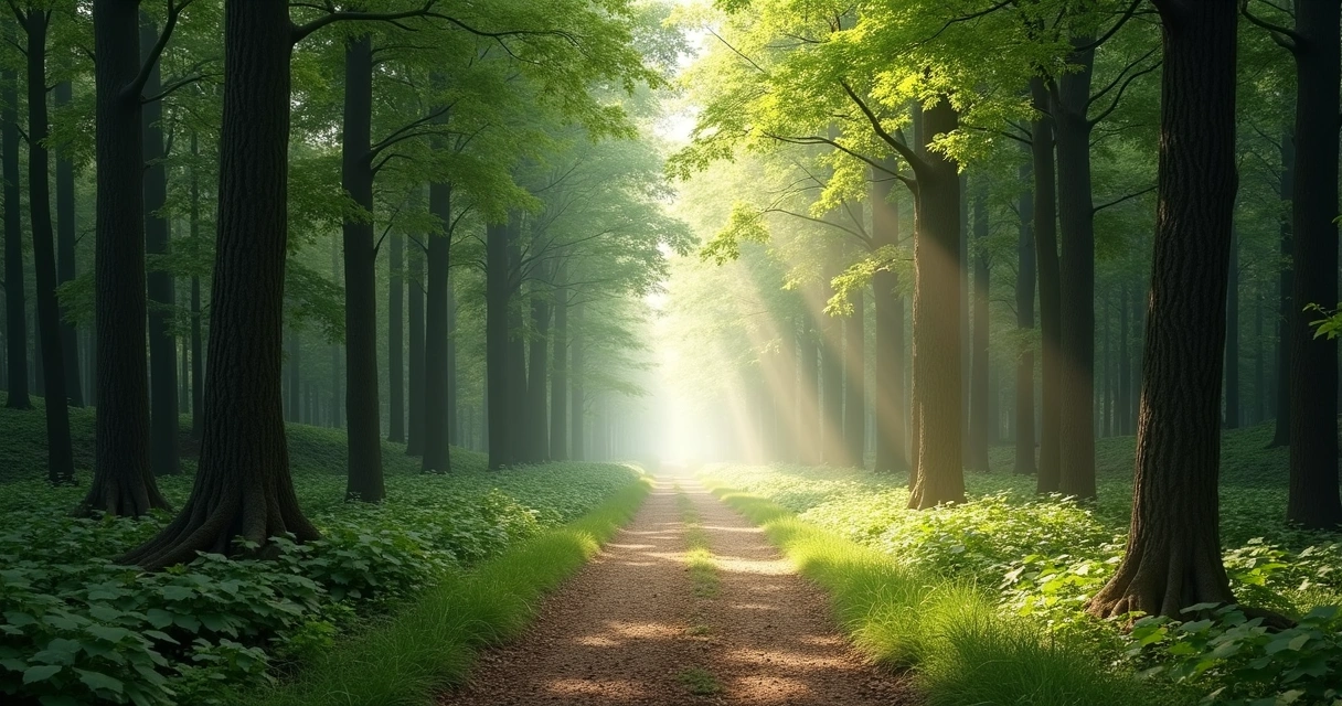 Forest path with light opening ahead 