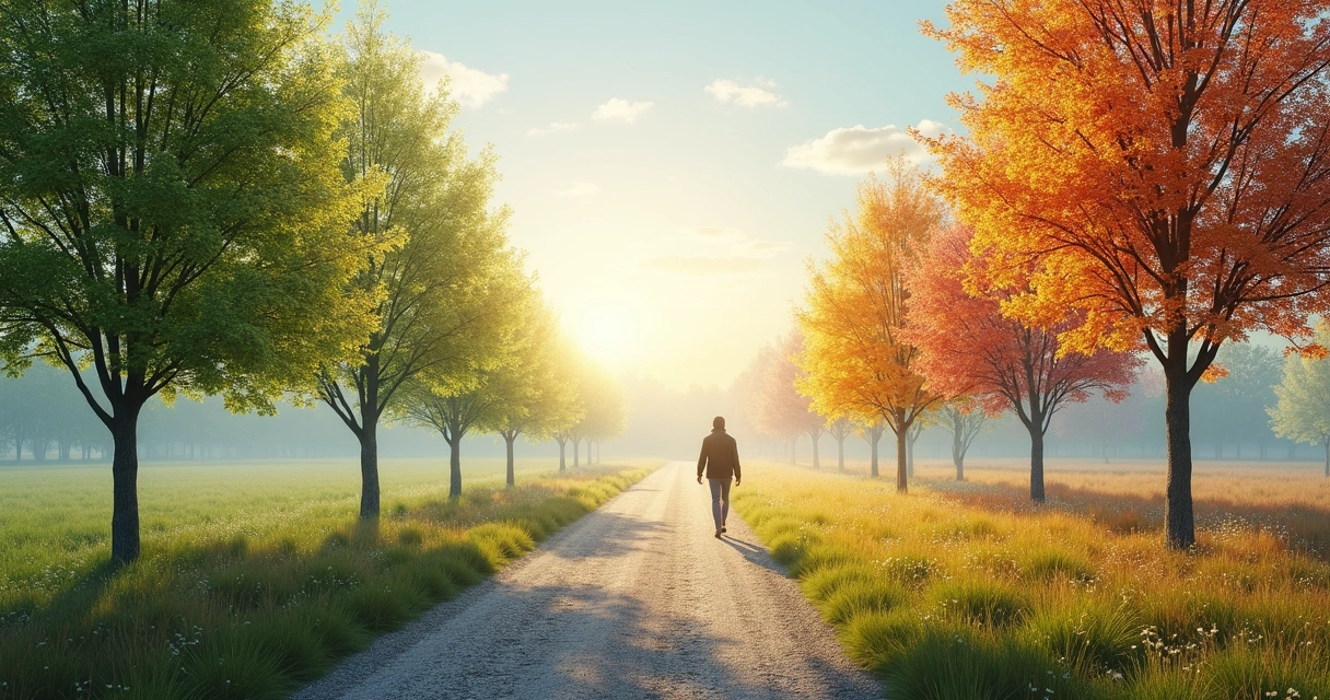 Pathway changing through the seasons in one landscape 