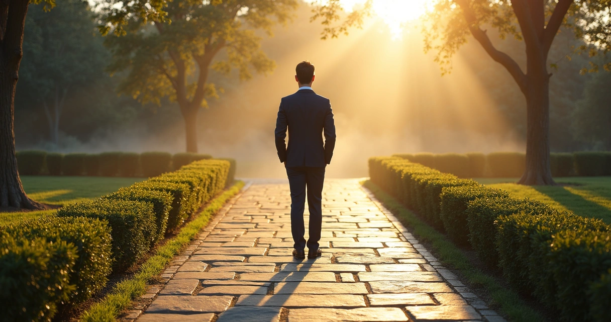 Professional standing at a forked path symbolizing alignment and resistance 