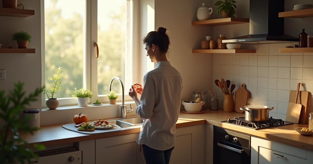 Person practicing patience by waiting while cooking in a kitchen 