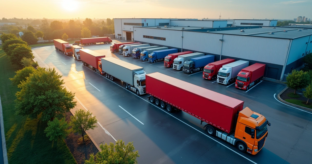 Pátio de caminhões organizados por horários de agendamento 