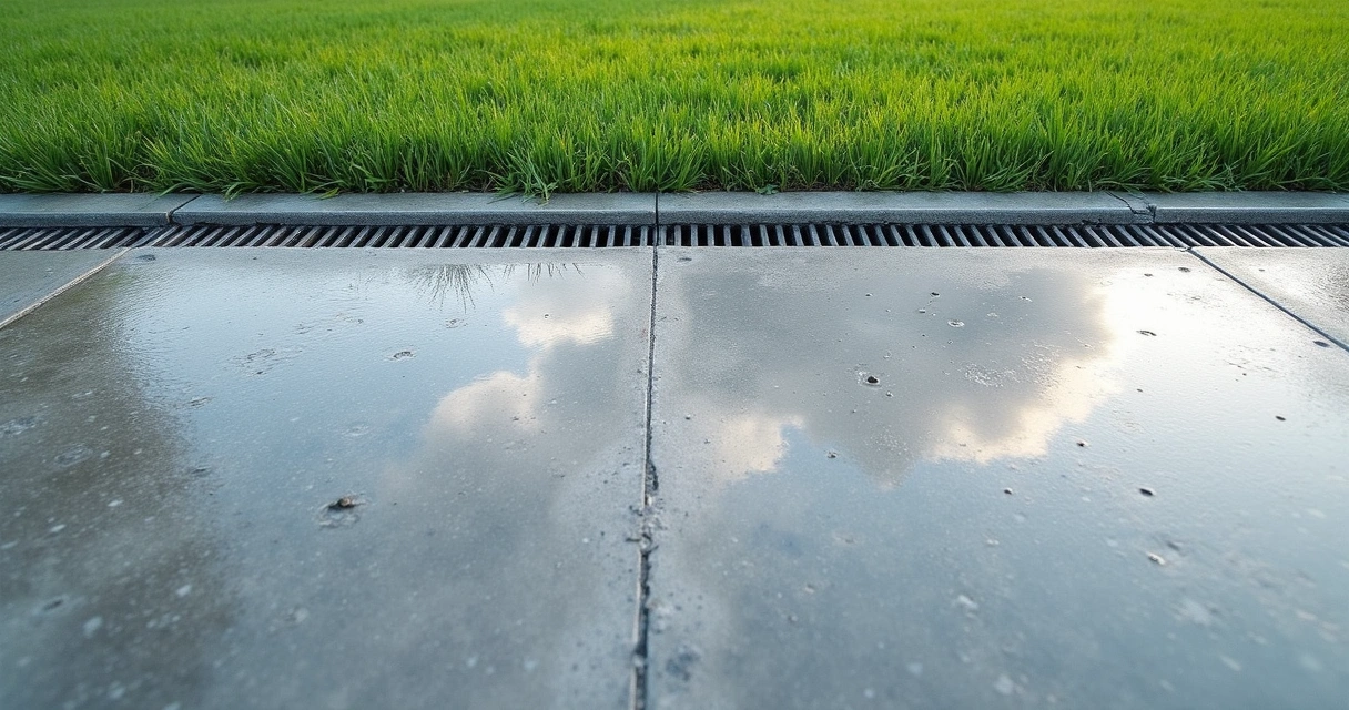 Patio channel drain at edge of concrete slab in Florida