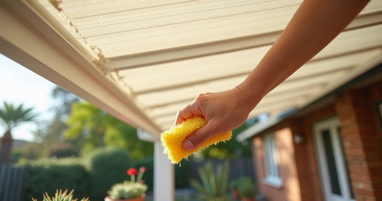 Hand cleaning patio cover underside 