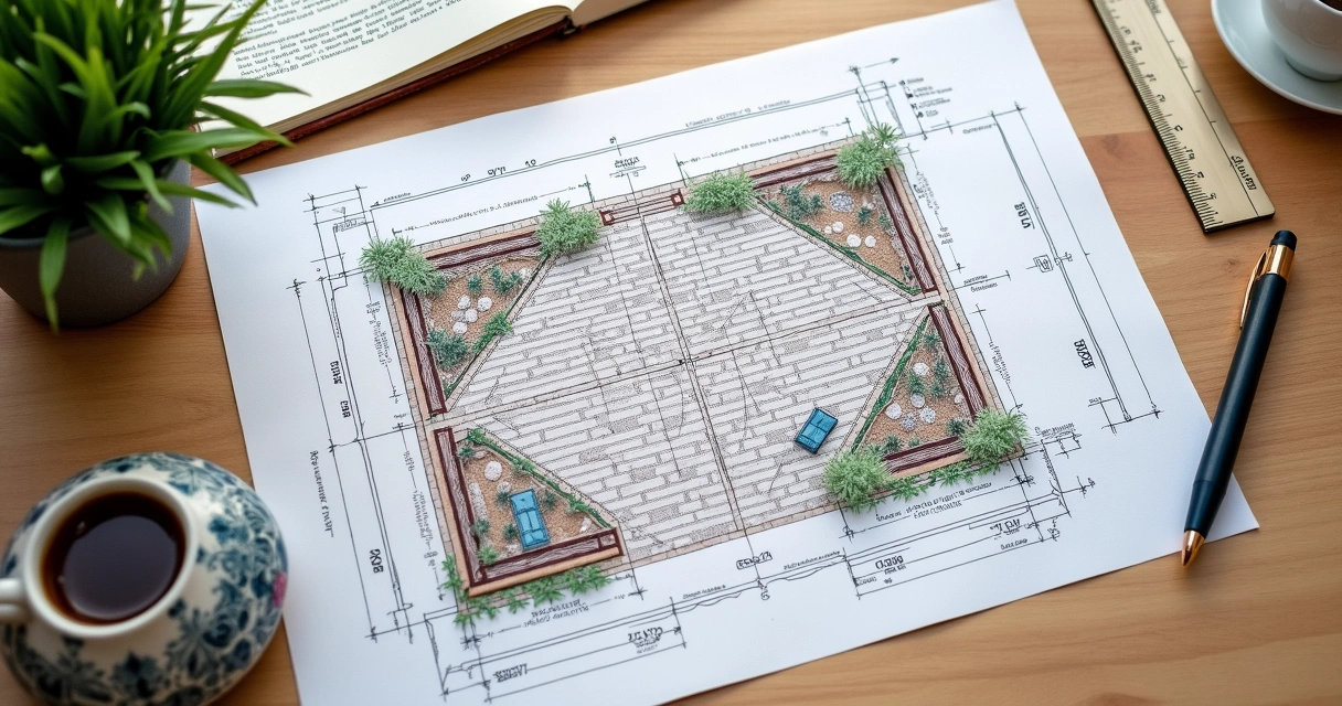 Detailed blueprint of a backyard patio and drainage for HOA submission