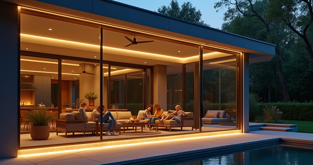 Patio with wireless lighting and controls.