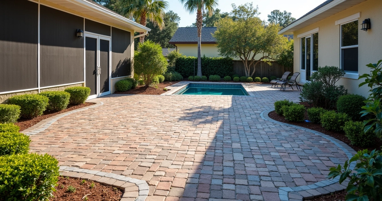 Patio with pavers and drainage in Florida home