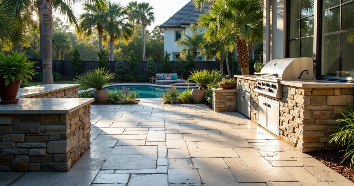 Outdoor patio with integrated gas line in Orlando 