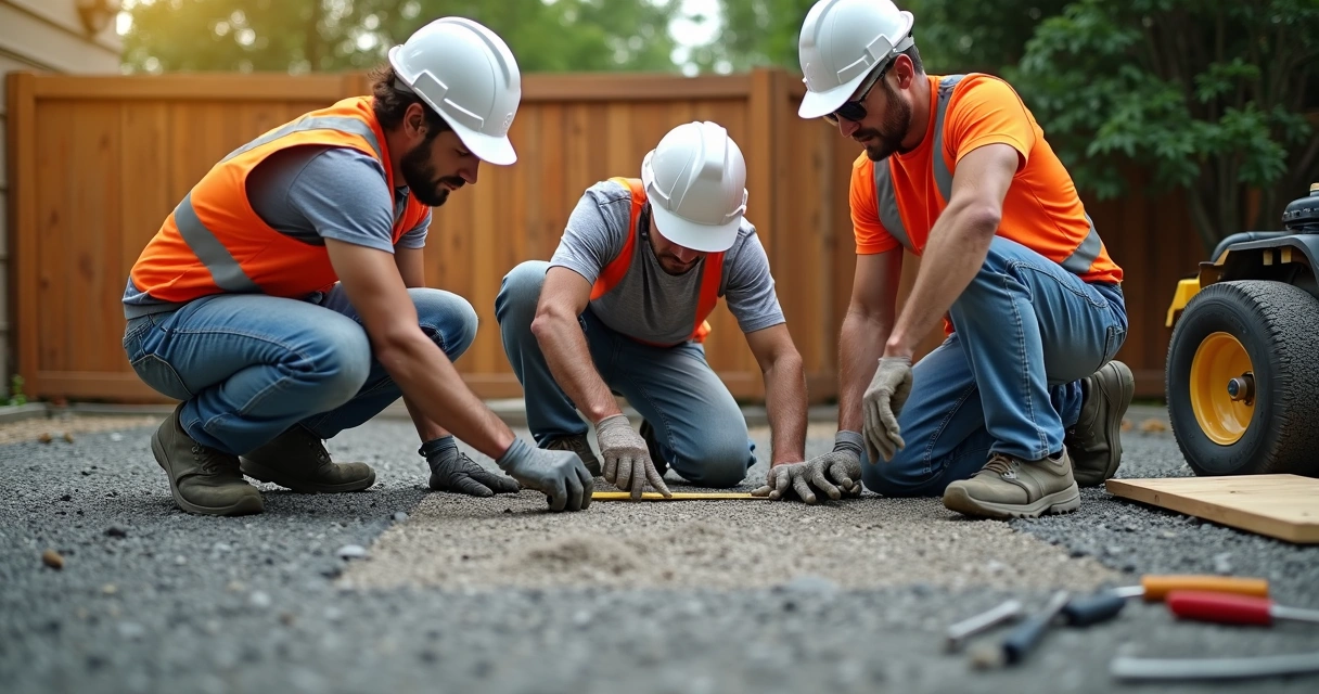 Team checks patio compaction with tools