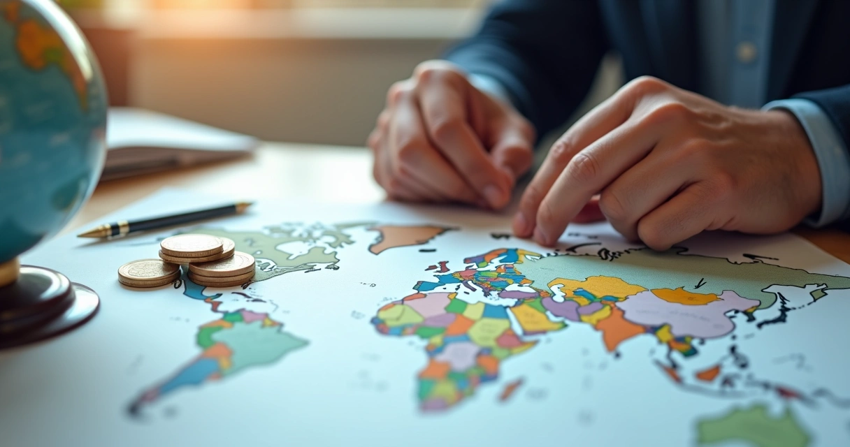 Mapas e documentos sobre patrimônio internacional e planejamento sucessório. 