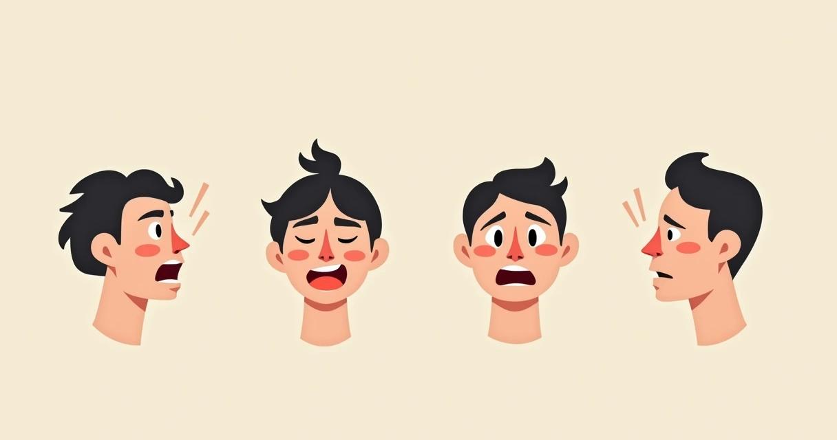 Secuencia de iconos que muestran diferentes emociones: miedo, felicidad, tristeza y furia 