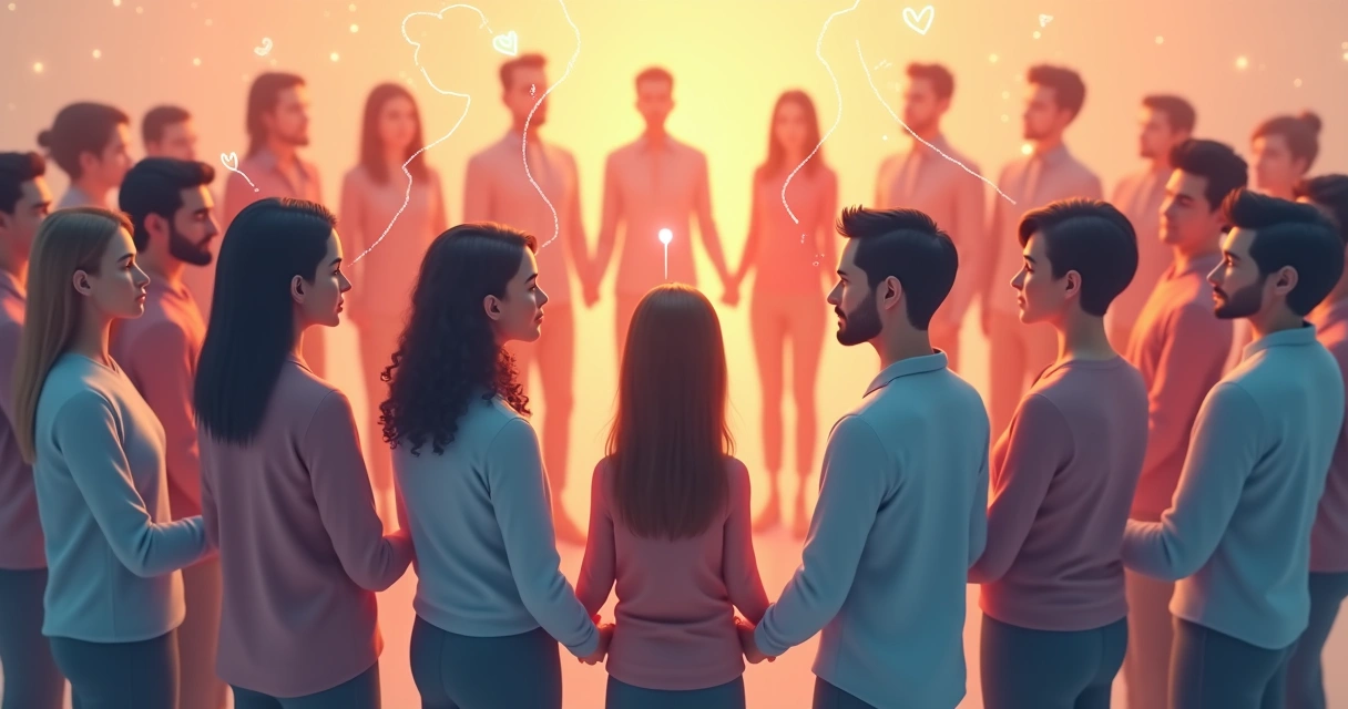 Personas conectadas por líneas invisibles que simbolizan patrones de conducta 